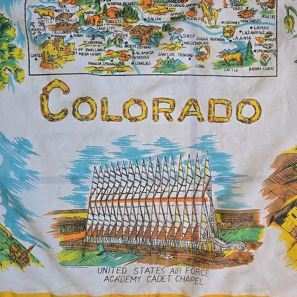 Colorado Souvenir Vtg Scarf 100% Nylon Made in Japan 27" x 27" 1950s Hair Scarf - Image 3 of 4