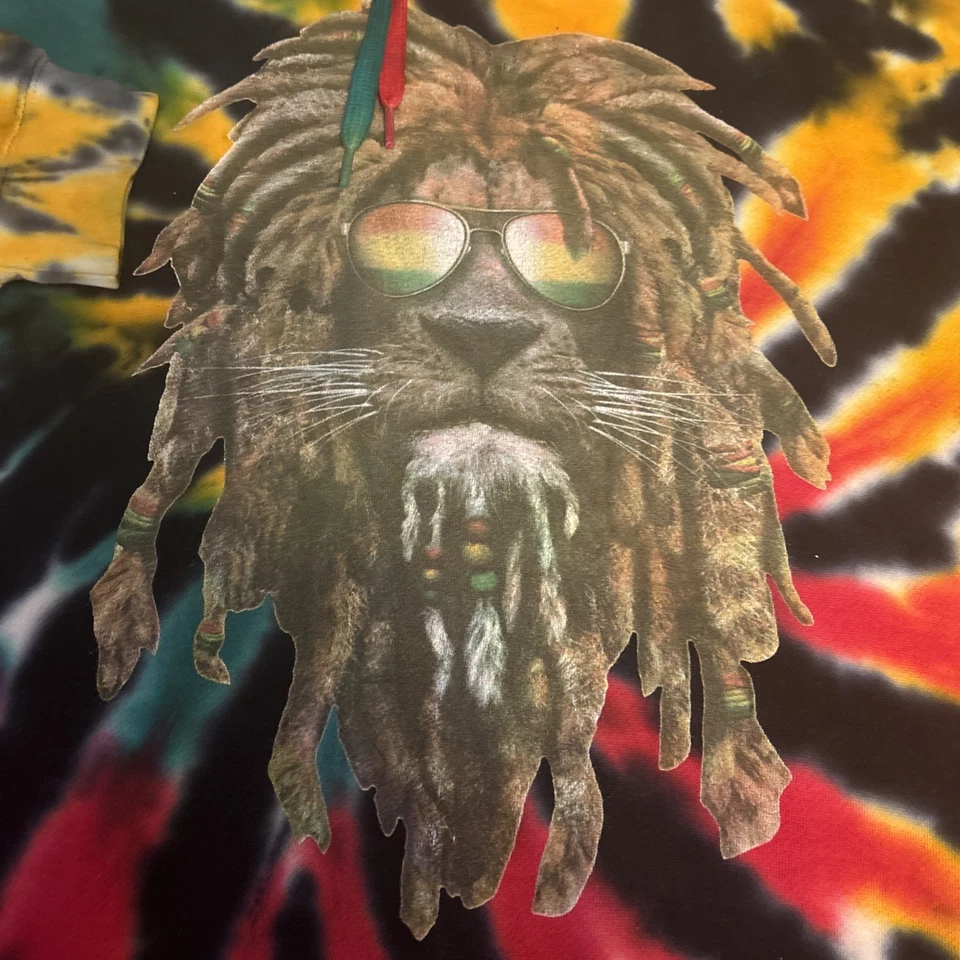 Толстовка с капюшоном Rasta Tie Dye Lion Face XL хиппи хип-хоп эволюция в дизайне - Изображение 2 из 4