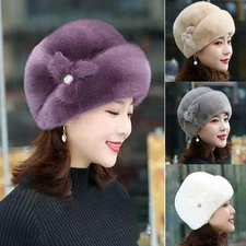 Women Winter Russian Fluffy Hats Faux Fur Headband Hat Thick Ear Warm Ski Cap