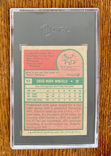 1975 Topps Dave Winfield SGC 6 San Diego Padres HOF Baseballkarte - Bild 2 von 2