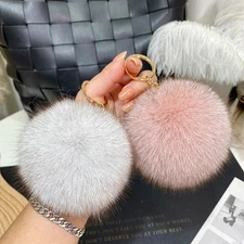 Real Fox Fur Ball Pompom Bag Charm Keychain Car Phone Bag Pendant Gift