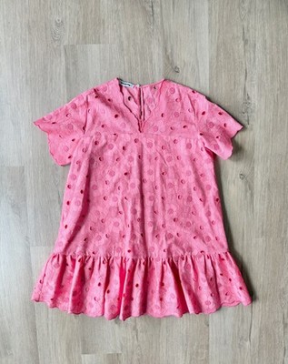 VIVETTA Dress Eyelet Pink Mini Shift Ruffle Cotton Small IT 42  *Made in Italy