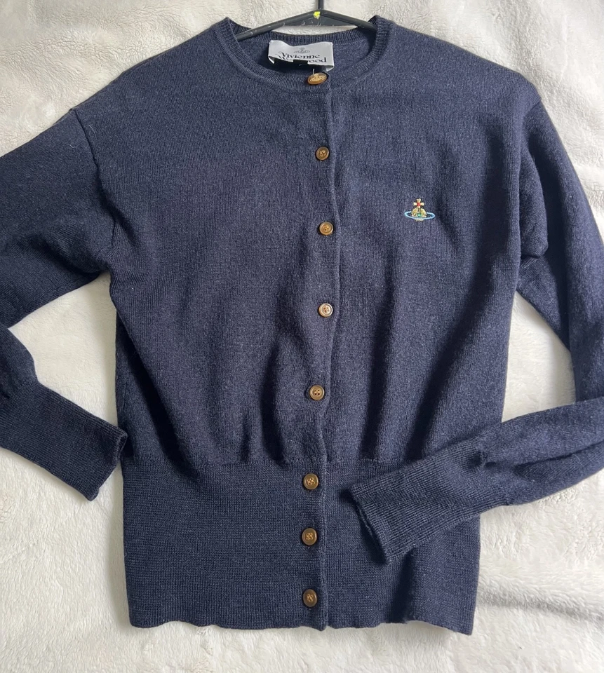 Vivienne Westwood Cropped Wool Cardigan Blue S UK8 Knit Long Sleeve - Image 4 of 4