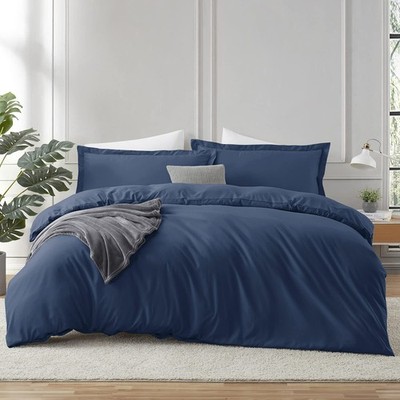 Duvet Cover Full 80x90 Navy Blue 3 Piece Bedding Set Button Closure Hearth Size