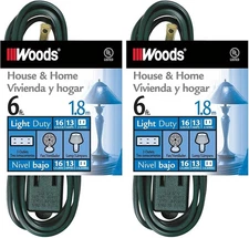 Extension Cord 6 Foot Green 2 Pack for Indoor Outdoor
