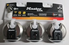 Master Lock Padlock Heavy Duty Outdoor Keyed Alike Shrouded Stainless 3-Pack