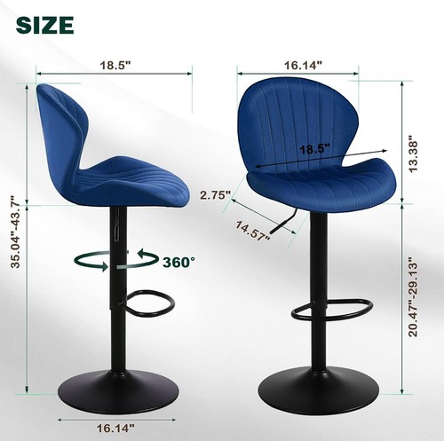 Modern Bar Stools Set of 2, Velvet Height Adjustable Swivel Barstools, 3 Color - Picture 8 of 36