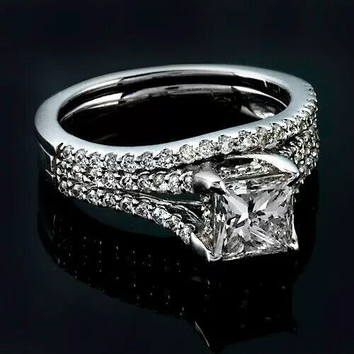 2.05 CT PRINCESS CUT DIAMOND ENGAGEMENT RING 925 SILVER SET TREATED
