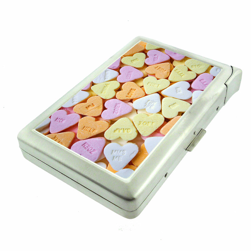 Heart Candies Em1 Cigarette Case with Built in Lighter Metal Wallet