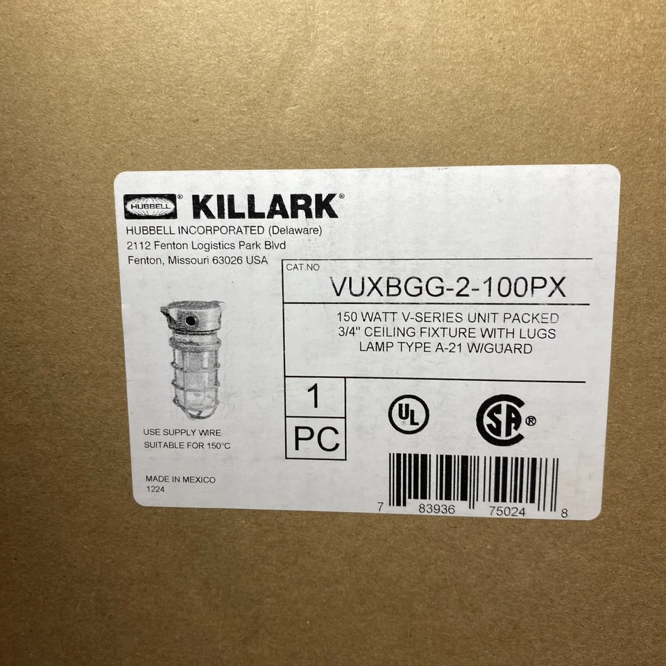 Luz de jaula industrial Hubbell Killark VUXBGG-2-100PX 150 vatios serie V Foto 2 de 4