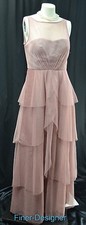 DONNA MORGAN 'Hyacinth' Illusion Yoke Tiered TULLE GOWN blush rose 8 M NEW $265