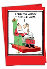 Funny Christmas Greeting Card w/Envelope -  Holiday Kids Off The Lawn