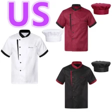 Men's Chef Coat with Hat Short Sleeve Shirt Hotel Kitchen Restaurant Uniform