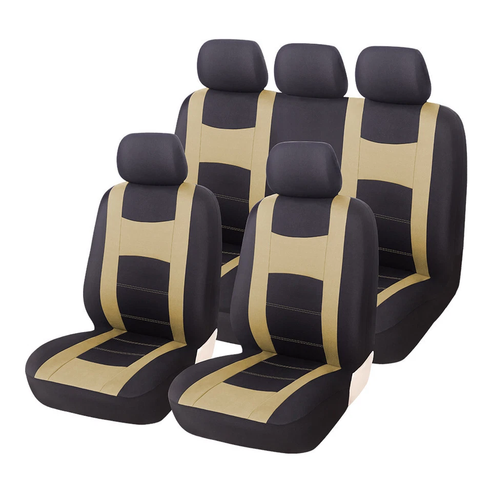 Juego completo de fundas de asiento de coche protectoras de tela de poliéster accesorios interiores 9 piezas Foto 3 de 4
