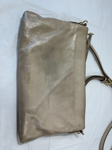 FOSSIL Kiera Crossbody Clutch Shoulder Bag Beige GOLD Metallic - Picture 6 of 10