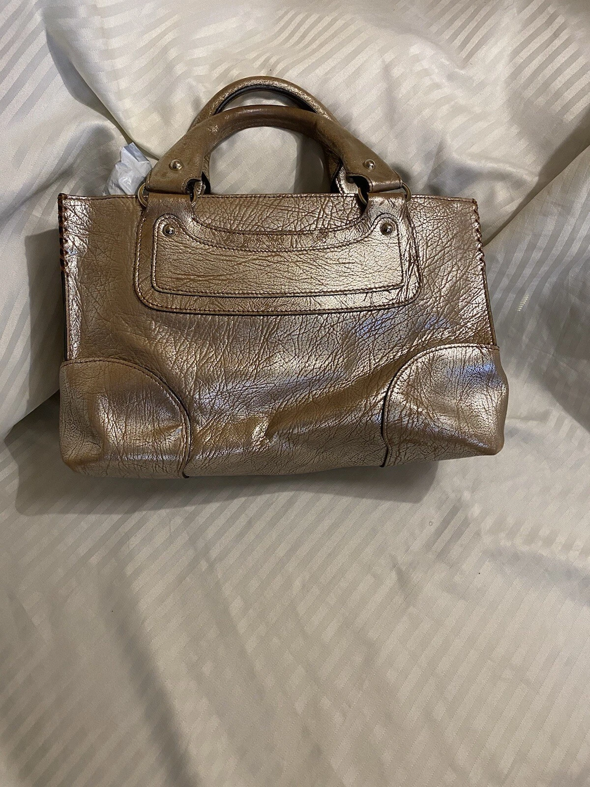 Borsa a mano originale CELINE pelle rame metallizzato oro massiccio boogie bag