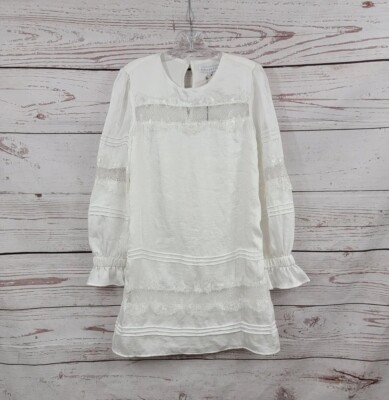 NWT Endless Rose Edwardian Tiered Dress Sheer Lace Detail All White Womens S