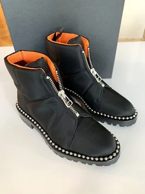 Alexander Wang Cooper Toile Noir à Enfiler Fermeture Éclair Clouté Bottines - Photo 1/4