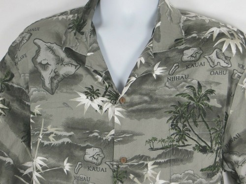 ALII FASHIONS Mens XXL Shirt 50" Hawaiian Aloha Gray Islands Palms Surf Bamboo - Picture 4 of 7