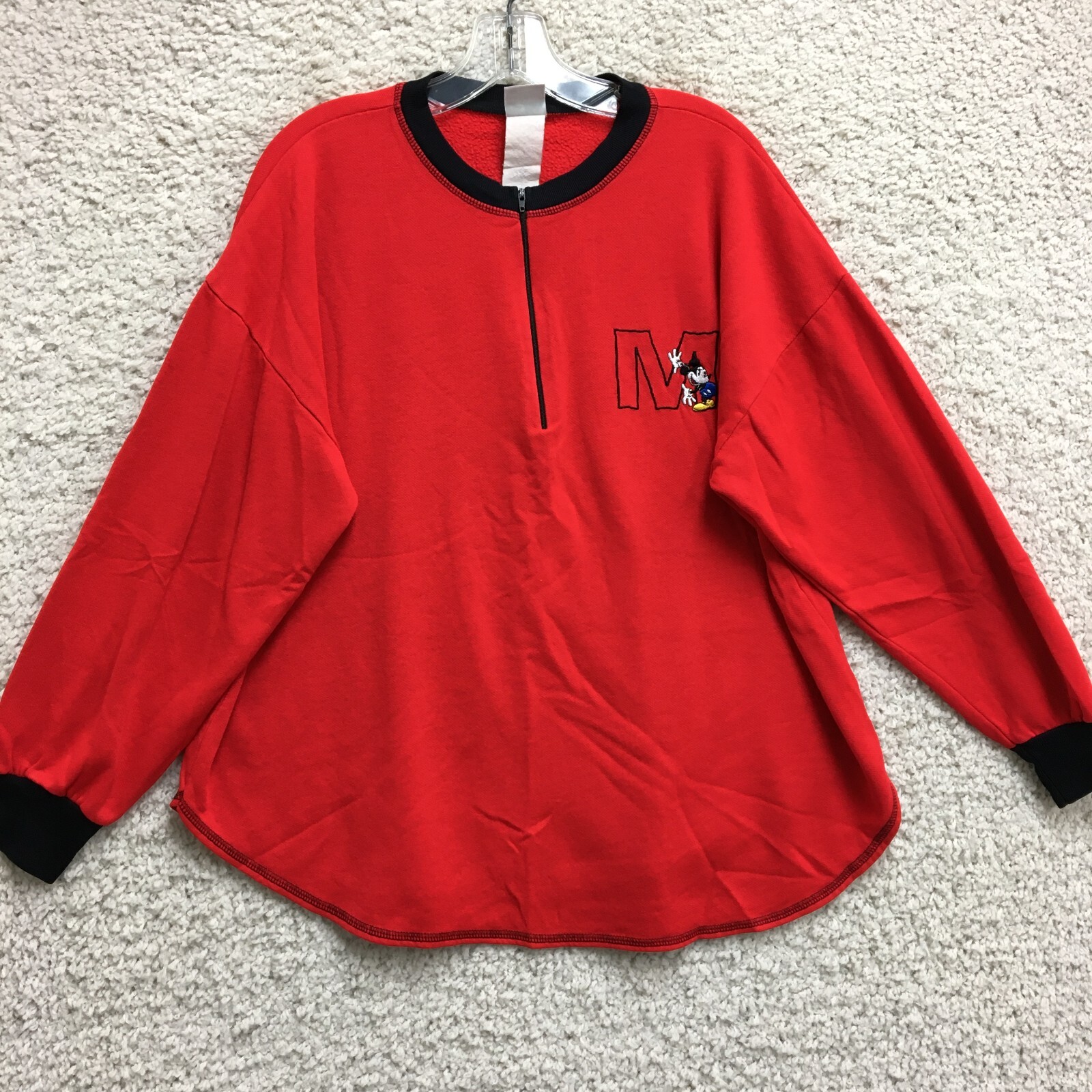 VINTAGE Disney Sweater 2XL Adult Red Mickey Mouse 1/4 Zip Pullover Womens XXL