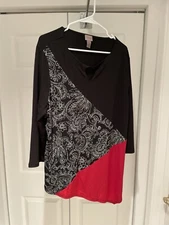NWT Easywear By Chico’s Twist Neck Asymmetric 3/4  Sleeve Colorblock  Tunic XL-3