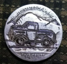 Hobo Nickel hand carved original by J&M Tarantula buffalo nickel as mountain run