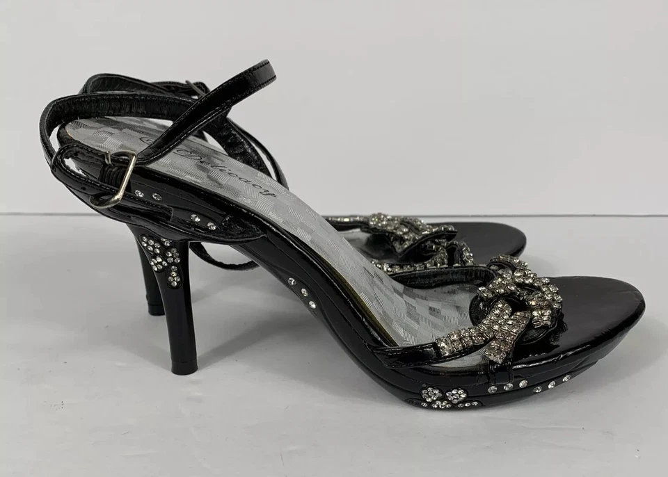 Delicacy Sling Back Heels Women’s 7 Black Rhinestone Infinity Formal Y2K Style - Image 2 of 4