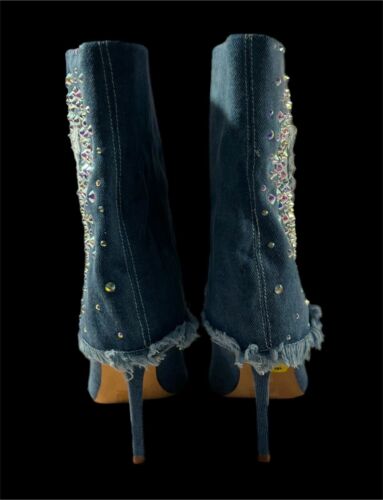 Dolls Kill Azalea Wang Esmeralda Denim Stiefel Gr. 8,5 Strass Herz Jeans Neu ohne Etikett - Bild 4 von 6
