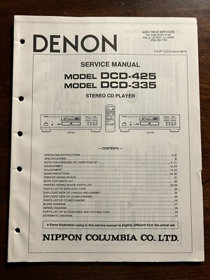 Denon Model DCD-425 DCD-335 Stereo CD Player Service Manual Original OEM Genuine