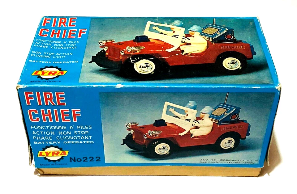 VINTAGE LYRA No222 FIRE CHIEF JEEP BATTERY OPERATED GREEK USED IN BOX RARE - Image 2 of 4