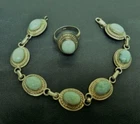 Vtg DESIGNER STERLING  925 "LARIMAR STONE" SET RING- SIZE 9,5" BRACELET- 9" RARE