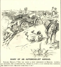 EARLY AUTOMOBILE / MOTORING CARTOON - Vintage 1901 Punch Illustration TRAVEL