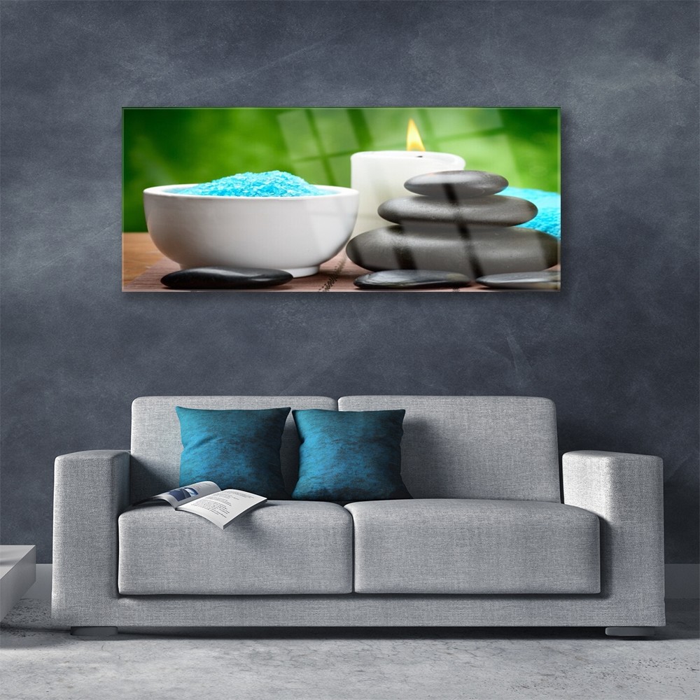 Impression sur verre 125x50 cm design luxe galets et bougie - 2