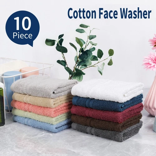 10 x 100% Cotton Hotel Face Washer Face Towel 450GSM Extra Soft High Quality