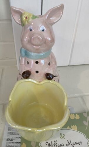 Willow Manor Porcelain Pig Luminary With Serving Bowl Opalescent Pastel Colors - Picture 2 of 11