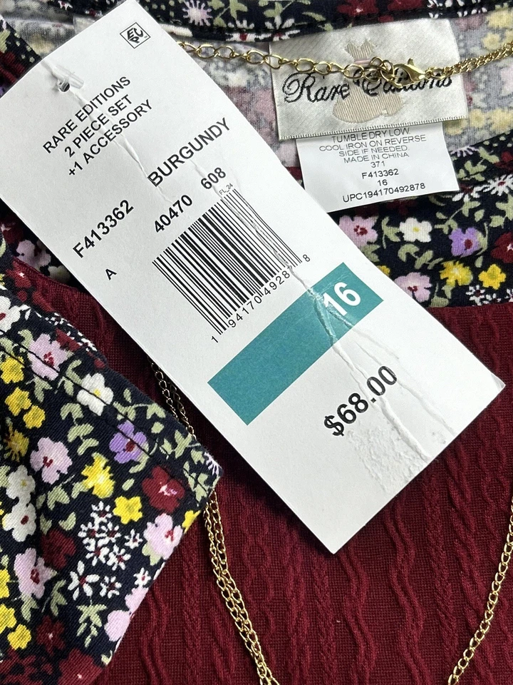 Rare Edition Big Girls Burgundy Knit Holiday Ruffle Trim Dress Size 16, NWT - Image 3 of 4