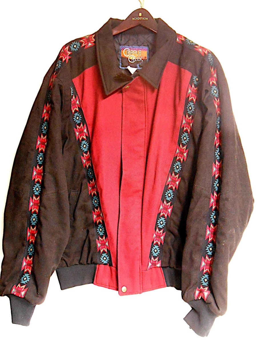 Cripple Creek Jacket Men 2XL Aztec Black/Red Vtg western Bomber Coat Quilt  lined | eBay