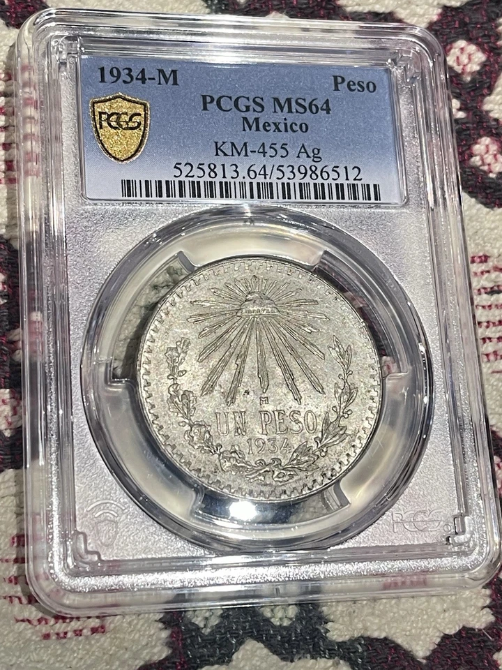 1934 M Mexico Silver Un Peso 🌟PCGS Gold Shield 💎💎💎💎💎MS64💎💎💎💎💎 - Image 3 of 4