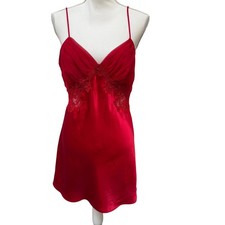 Vintage Victorias Secret Satin Lace Chemise Slip Women's Size Medium Red