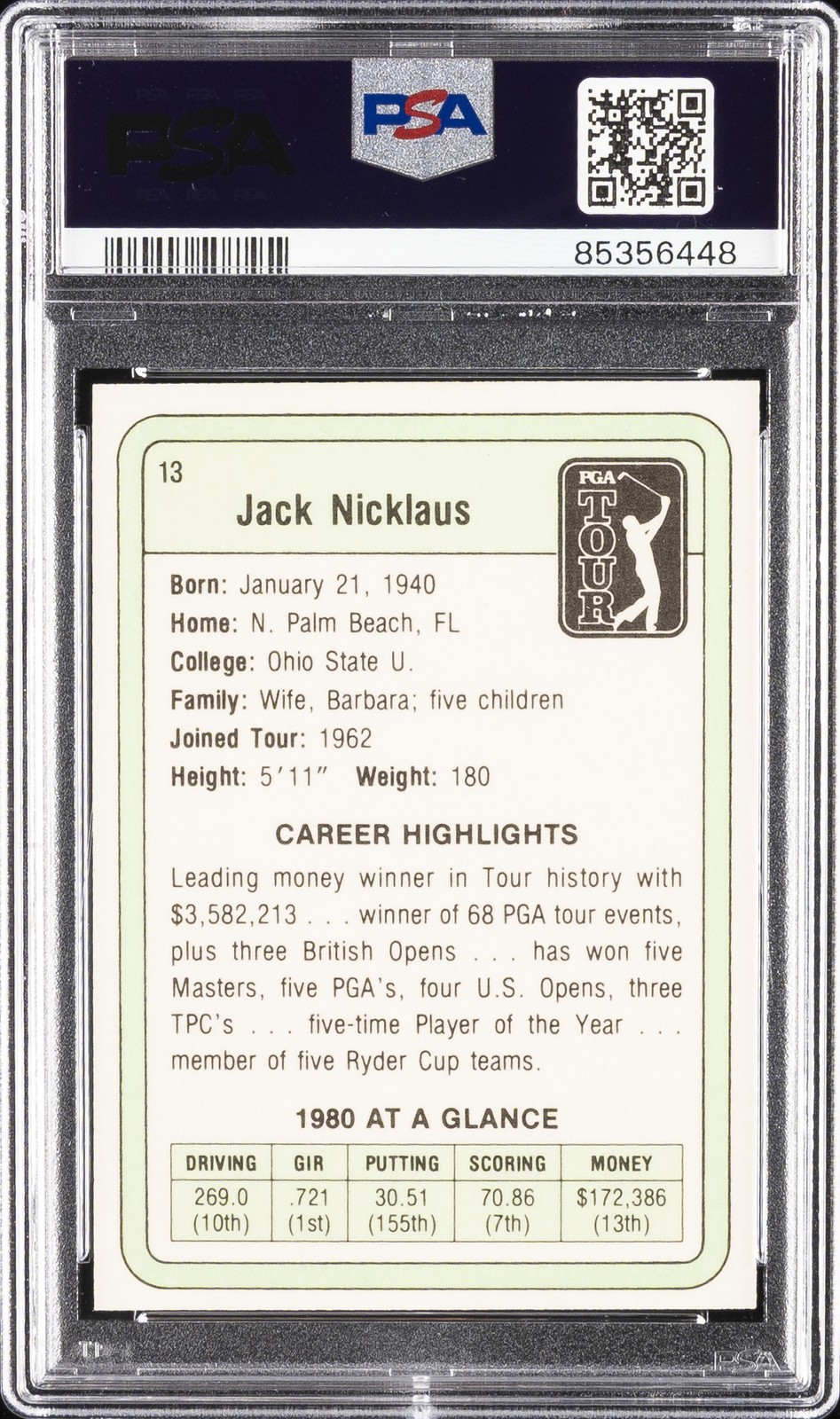 1981 DONRUSS GOLF #13 JACK NICKLAUS PSA 9 view 2