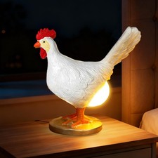 Chicken Egg lamp Resin LED Egg Night Light Lifelike Rooster Lamp with Bulb Fu...