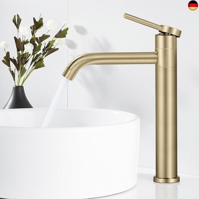 SHANFO 5M4OK-T Gold Bathroom Tap with 360° Rotating Spout, Bathroom Sink Mixer 