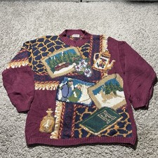 Vintage Womens Knit Scene Sweater Medium Fit ...