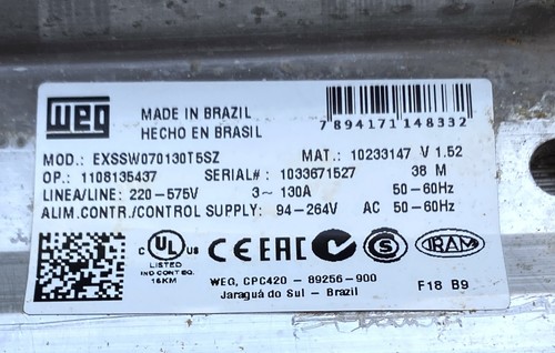 WEG Soft Starter EXSSW070130T5SZ SSW07 460VAC 100HP 15A - Picture 3 of 9