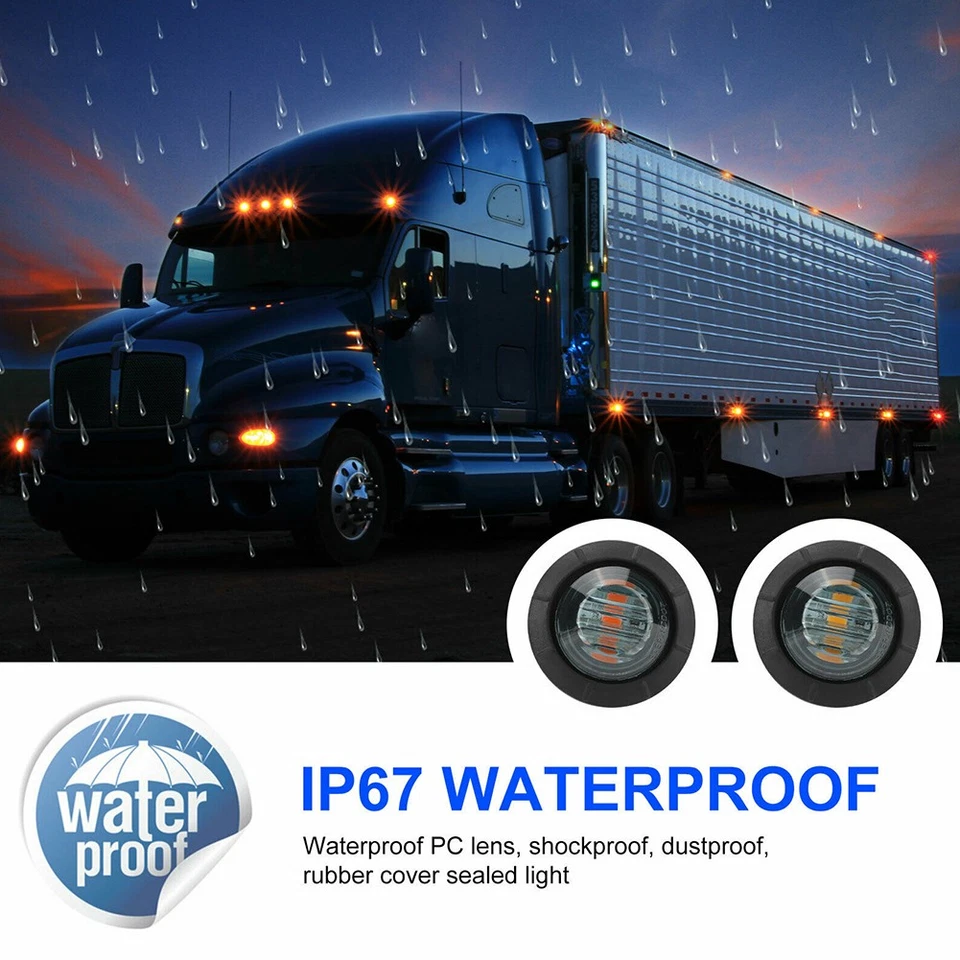 20x Smoked Amber 3/4" Bullet Round LED Side Marker Lights For Trailer Truck RV - Image 4 of 4