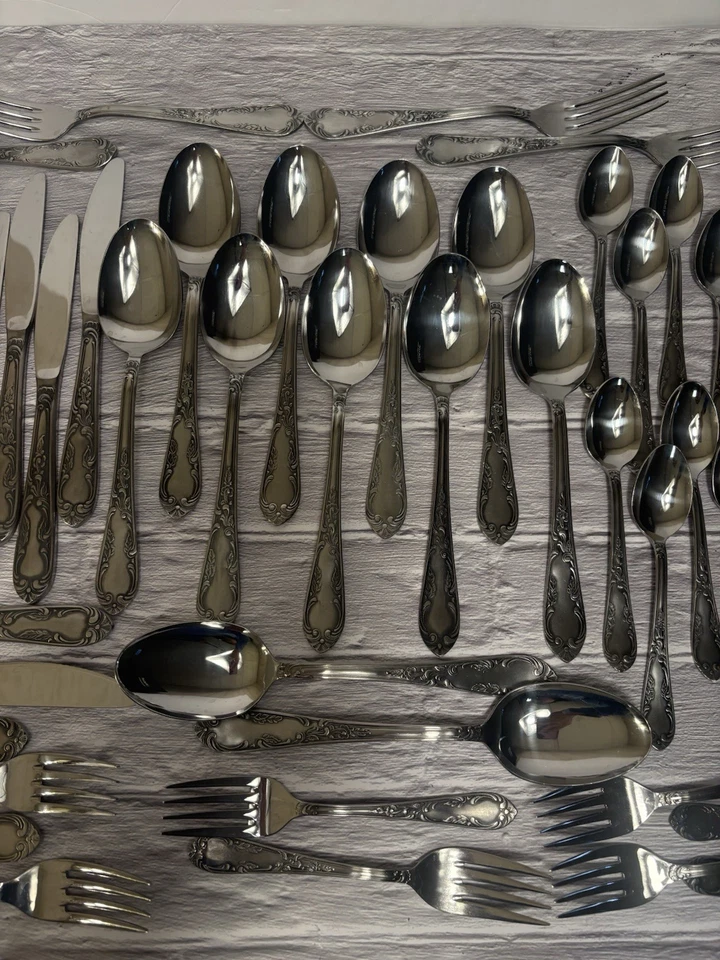 55 piezas cubiertos de acero inoxidable Amefa AFS1 Scroll Leaf Holland - servicio para 11 Foto 4 de 4