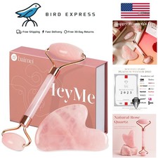Jade Roller Gua Sha Set for Face and Neck Skin Care with Pink Rose Quartz