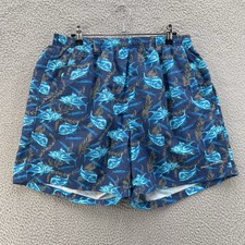 Columbia PFG Swim Trunks Men Medium Blue Fish Print 6" Inseam Mesh Lined