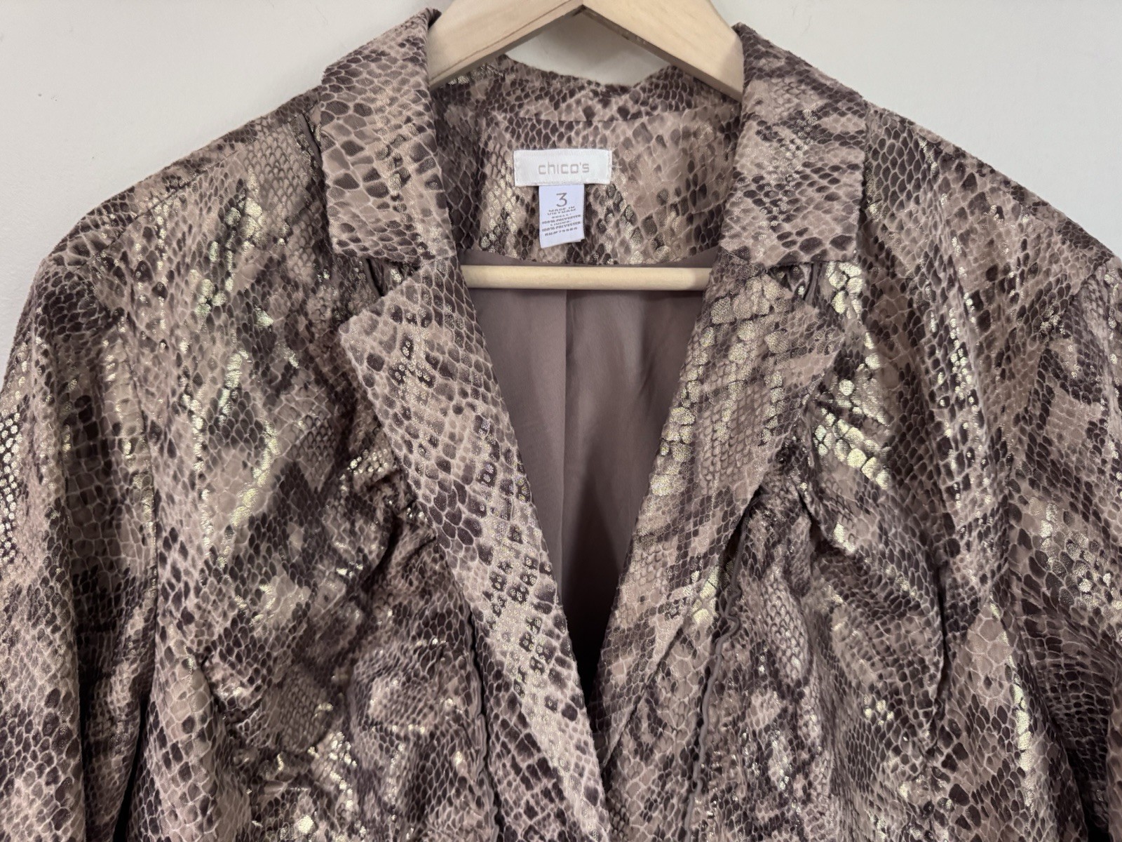 Chico Snake Python Gold Metallic Brown Ruffle Jac… - image 3