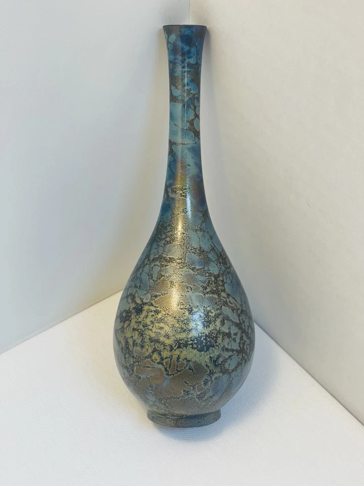 Vintage Japanese Mottled Bronze Bud Vase Patinated Metal Slender Vessel 6.5” - Image 2 of 4